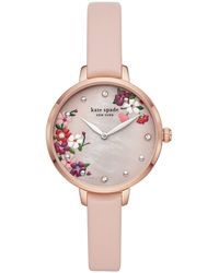 Kate Spade Metro Slim Quartz Stainless Steel And Leather Watch - Pink