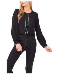 Cece - Long Sleeve Button Down Contrast Scalloped Top Clothing, Polyester - Lyst