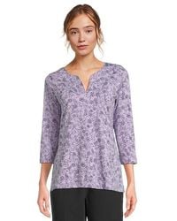 L.L. Bean - Pima Tops Split-Neck Tunic 3/4 Sleeve Print Clothing, Cotton - Lyst