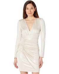 Vince Camuto Long Sleeve Cocktail Dress With Ruched Wrap Skirt - Metallic