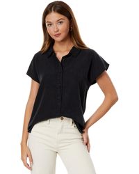 Mod-o-doc - Stone Washed Short Sleeve Button-down Hi-lo Blouse - Lyst