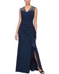 Alex Evenings - Long Matte Jersey Dress With Embroidered Illussion Neckline - Lyst