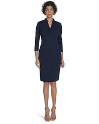 Calvin Klein - 3/4 Sleeve V-Neck Sheath Dress, Polyester/Spandex - Lyst