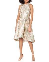 Adrianna Papell - Sleeveless Printed Jacquard Dress With High-low Hem Ruffle Detail - Lyst
