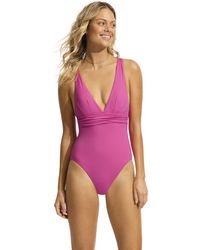 Seafolly - Deep V Wide Strap One-piece Swimsuit - Lyst