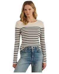Ralph Lauren - Petite Striped Cotton Long-Sleeve T-Shirts Clothing Mascarpone Cream/Lauren, Cotton/Elastane - Lyst