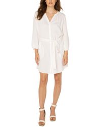 Liverpool Los Angeles - 3/4 Sleeve Button Front Gauze Shirtdress - Lyst