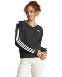 adidas - Essentials 3-stripes V-neck Sweatshirt - Lyst