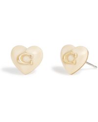 COACH Resin Heart Stud Earrings - White