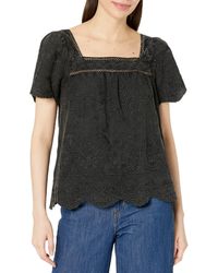 Lucky Brand Embroidered Flutter Sleeve Top - Black