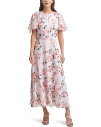 Calvin Klein - Midi Chiffon Dress With Flutter Sleeves - Lyst