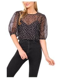 Cece - Polka Dot Balloon Short Sleeve Crew Neck Top Clothing, Polyester - Lyst