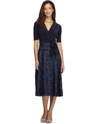 Alex Evenings - Petite Tea Length Party Dress With Full Rosette Skirt And Tie Faux Belt - Lyst