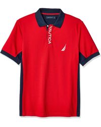 Nautica Short Sleeve Color Block Performance Pique Polo Shirt - Red