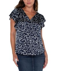 Liverpool Los Angeles - Double V-neck Flutter Sleeve Stretch Satin Top - Lyst