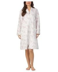 Eileen West - Cotton Knit Long Sleeve Diamond Quilt Zip Robe Clothing, Cotton/Satin - Lyst