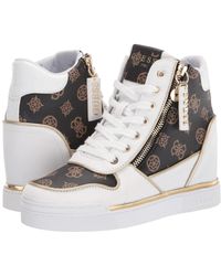 Women's Shoes GUESS REVERA Quilted High-Top Sneakers Suede Taupe 