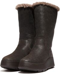 Fitflop - F-mode Roll-down Shearling Flatform Calf Boots - Lyst