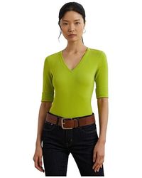 Ralph Lauren - Stretch Cotton Elbow-Sleeve V-Neck T-Shirts T Shirt, Cotton/Elastane - Lyst