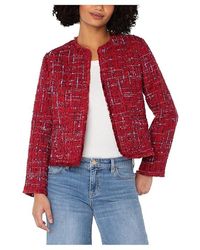 Liverpool Los Angeles - Collarless Woven Boucle Jacket With Frayed Edges Jacket, Polyester/Wool - Lyst