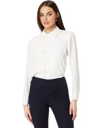 Cece - Long Sleeve Scalloped Button-down Blouse - Lyst