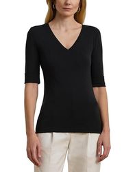 Ralph Lauren - Petite Stretch Cotton Elbow-Sleeve V-Neck T-Shirts Clothing, Cotton/Elastane - Lyst
