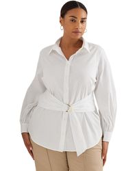 Lauren by Ralph Lauren - Plus-size Tie-front Cotton-blend Shirt - Lyst