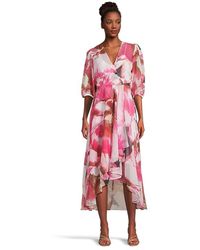 Calvin Klein - Chiffon Floral Faux Wrap Dress, Polyester - Lyst