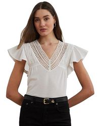 Ralph Lauren - Lace-Trim Jersey Flutter-Sleeve T-Shirts Blouse, Cotton/Modal - Lyst