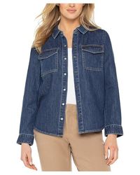 Liverpool Los Angeles - Denim Button Down Long Sleeve Shirt With Pockets Clothing, Cotton/Rayon - Lyst