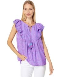 Vineyard Vines Synthetic Patchwork Ruffle-sleeve Top in Blue | Lyst
