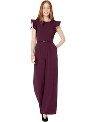 Calvin Klein Belted Ruffle-sleeve Jumpsuit, Regular & Petite Sizes - Purple
