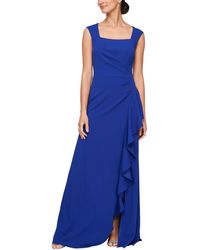 Alex Evenings - Long Crepe Dress With Square Neck And Cascade Ruffle Detail - Lyst