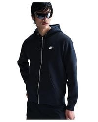 Nike - Club Full-Zip Fleece Hoodie Sweatshirt Obsidian/Obsidian/ Cotton/Polyester - Lyst