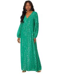 Lilly Pulitzer - Cleme Long Sleeve Maxi Dress Dress Fiddle Leaf Mystical Viscose Metallic Clip - Lyst