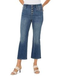 Liverpool Los Angeles - Gia Pull On Crop Flare With Exposed Button Jean 25In Inseam Jeans 0, Cotton/Denim/Elastane - Lyst