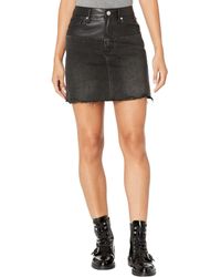 Blank NYC - Leather And Denim Patchwork High-rise Miniskirt With Raw Hem In Twist Of Fate - Lyst