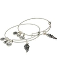 ALEX AND ANI "path Of Symbols" Wings Set Of 2 Silver Expandable Wire Bangle Charm Bracelet - Metallic