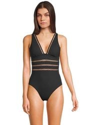 Becca - Modern Edge Rib Toni Plunge One Piece Swimsuits One Piece, Nylon/Spandex - Lyst