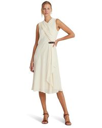 Ralph Lauren - Buckle-Trim Georgette Sleeveless Dress (Mascarpone Cream) Dress - Lyst