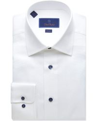 David Donahue Trim Fit Micro Textured Dress Shirt - White