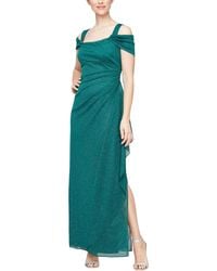 Alex Evenings - Long Cold Shoulder Glitter Mesh Gown With Cowl Neckline - Lyst