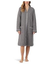 Eileen West - Cotton Knit Long Sleeve Diamond Quilt Zip Robe Clothing, Cotton/Satin - Lyst