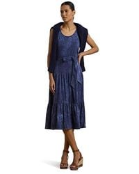 Ralph Lauren - Print Belted Slub Jersey Tiered Dress Dress, Cotton/Modal - Lyst