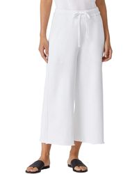 Eileen Fisher Wide Leg Cropped Pants With Drawstring In Organic Cotton ...