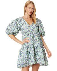 English Factory - Floral Puff Sleeve Jacquard High-low Dress - Lyst