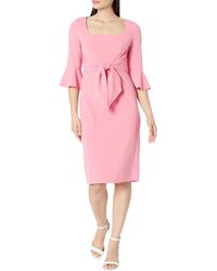 Adrianna Papell - Stretch Crepe Bell Sleeve Dress With Scoop Neck Tie Front - Lyst