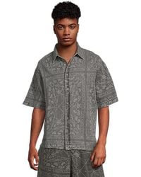ARMANI EXCHANGE - Short Sleeve Oversized Fit Cotton Linen Denim Paisley Shirt T Shirt, Cotton/Linen - Lyst
