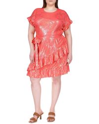 MICHAEL Michael Kors - Plus Size Foil Matte Jersey Ruffle Wrap Dress - Lyst