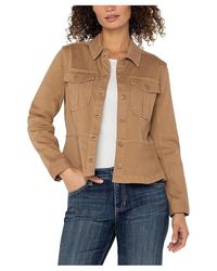 Liverpool Los Angeles - Soft Touch Twill Peplum Hem Trucker Jacket Jacket, Cotton/Rayon/Spandex - Lyst